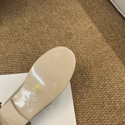 CHANEL 26S MARY JANE FLATS IN BEIGE SUEDE SHEARLING LINING CC LOGO