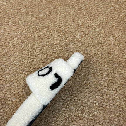 LOEWE 26S FLUFFY SLIDE SANDALS IN WHITE SHEARLING LOGO