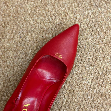 PRADA 26S POINTED TOE PUMPS 50MM IN RED CALFSKIN