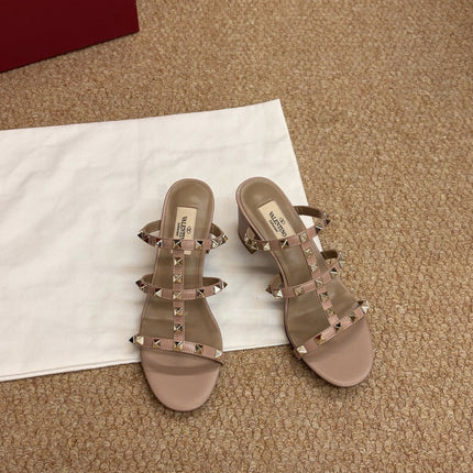 VALENTINO 26S ROCKSTUD HIGH HEEL SANDALS IN BLUSH NUDE CALFSKIN