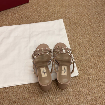 VALENTINO 26S ROCKSTUD HIGH HEEL SANDALS IN BLUSH NUDE CALFSKIN