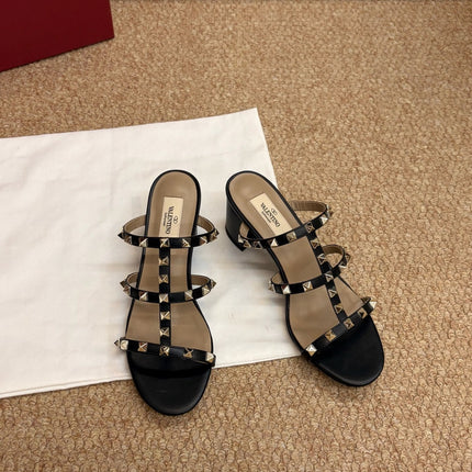 VALENTINO 26S ROCKSTUD HIGH HEEL SANDALS IN BLACK CALFSKIN