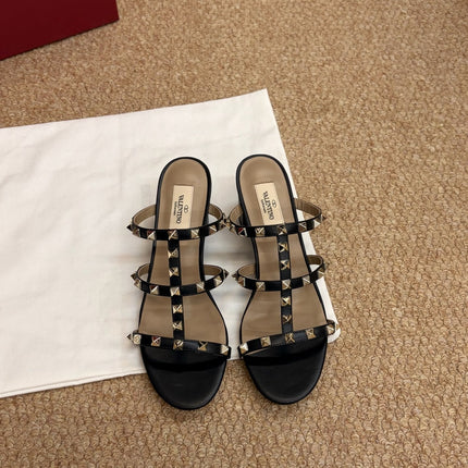 VALENTINO 26S ROCKSTUD HIGH HEEL SANDALS IN BLACK CALFSKIN