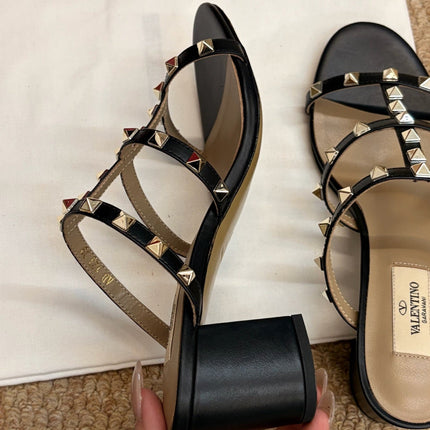 VALENTINO 26S ROCKSTUD HIGH HEEL SANDALS IN BLACK CALFSKIN