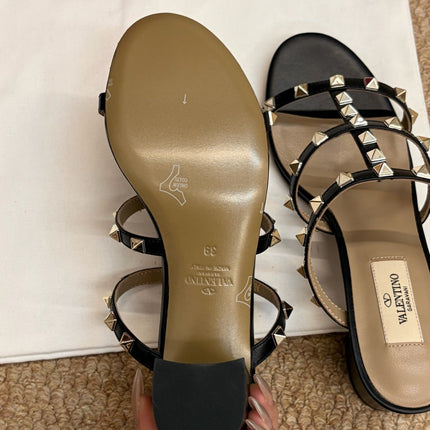 VALENTINO 26S ROCKSTUD HIGH HEEL SANDALS IN BLACK CALFSKIN