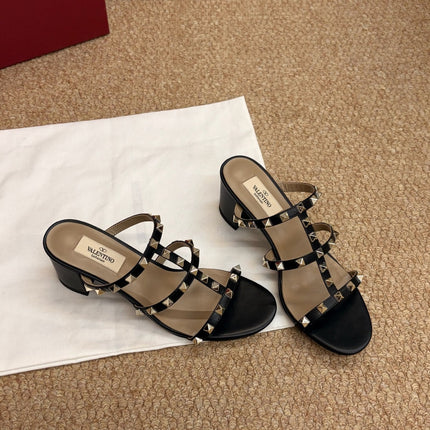 VALENTINO 26S ROCKSTUD HIGH HEEL SANDALS IN BLACK CALFSKIN
