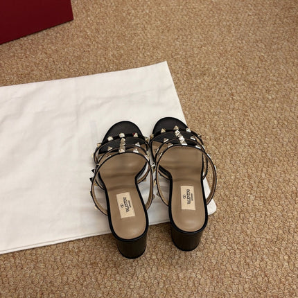 VALENTINO 26S ROCKSTUD HIGH HEEL SANDALS IN BLACK CALFSKIN