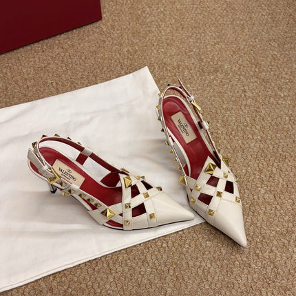VALENTINO 26S ROCKSTUD SLINGBACK HEELS IN OFF-WHITE CALFSKIN