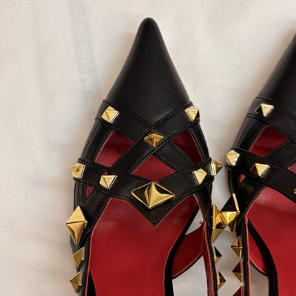 VALENTINO 26S ROCKSTUD SLINGBACK HEELS IN BLACK CALFSKIN