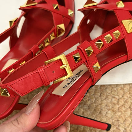 VALENTINO 26S ROCKSTUD SLINGBACK HEELS IN RED CALFSKIN
