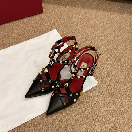 VALENTINO 26S OCKSTUD HEELS IN BLACK CALFSKIN