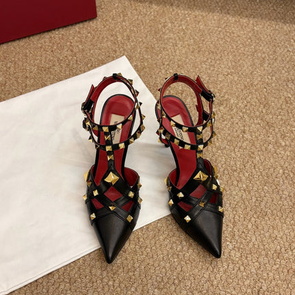 VALENTINO 26S OCKSTUD HEELS IN BLACK CALFSKIN