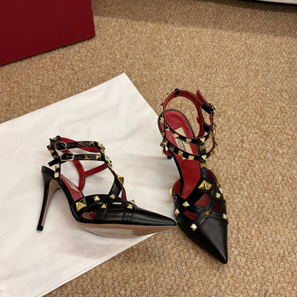 VALENTINO 26S OCKSTUD HEELS IN BLACK CALFSKIN