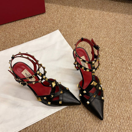 VALENTINO 26S OCKSTUD HEELS IN BLACK CALFSKIN