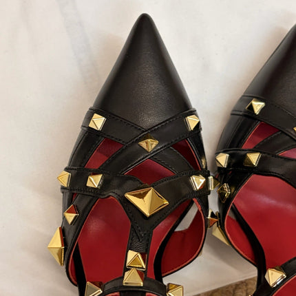 VALENTINO 26S OCKSTUD HEELS IN BLACK CALFSKIN