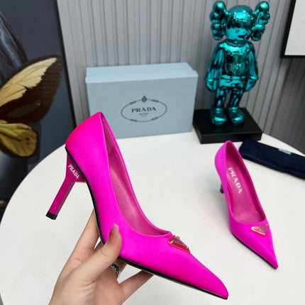 PRADA 26S POINTED TOE PUMPS STILETTO HEEL 80MM IN FUCHSIA PINK SATIN