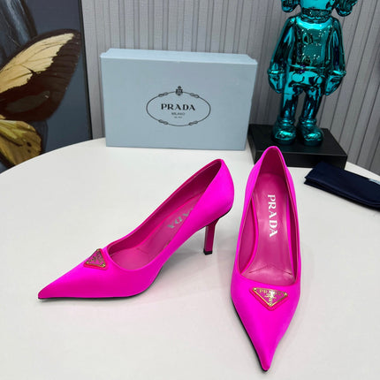 PRADA 26S POINTED TOE PUMPS STILETTO HEEL 80MM IN FUCHSIA PINK SATIN