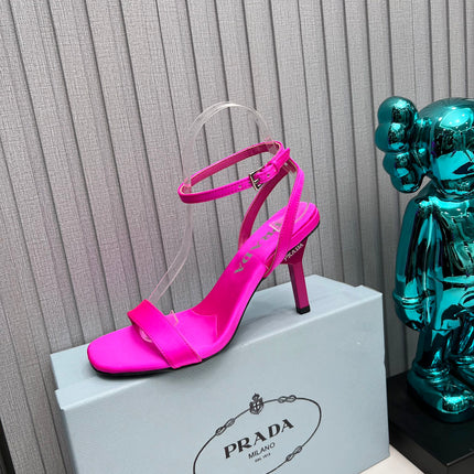 PRADA 26S ANKLE STRAP SANDALS STILETTO HEEL 80MM IN FUCHSIA PINK SATIN
