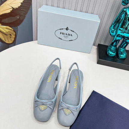PRADA 26S ROUND TOE SLINGBACK PUMPS 40MM IN LIGHT BLUE CALFSKIN WITH BOW