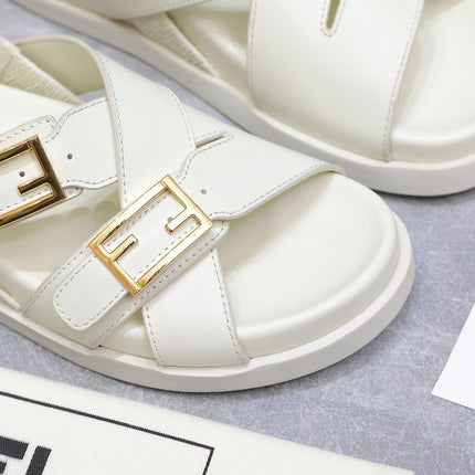 FENDI 26S FLAT SANDALS IN WHITE CALFSKIN