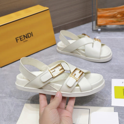 FENDI 26S FLAT SANDALS IN WHITE CALFSKIN