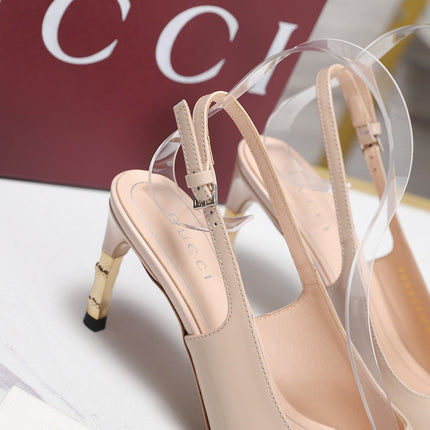 GUCCI 26S HEEL POINTED TOE SLINGBACK PUMPS 75MM IN NUDE BEIGE CALFSKIN