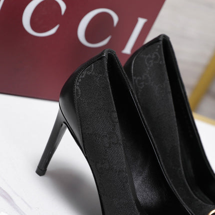 GUCCI 26S HORSEBIT PUMPS 85 MM IN BLACK CANVAS AND CALFSKIN