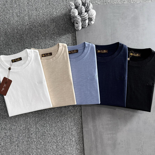 LORO PIANA CREWNECK T-SHIRT IN BLACK COTTON