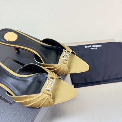 YSL 26S HIGH HEEL SANDALS 65 MM IN LIGHT OLIVE GREEN FABRIC