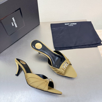 YSL 26S HIGH HEEL SANDALS 65 MM IN LIGHT OLIVE GREEN FABRIC