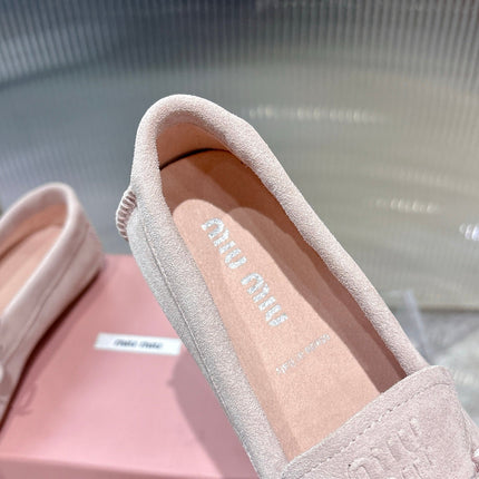 MIUMIU 26S LOAFERS IN LIGHT PINK SUEDE WITH BOW