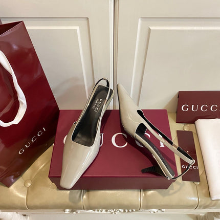 GUCCI 26S SLINGBACK 55 MM IN LIGHT TAUPE GRAY CALFSKIN