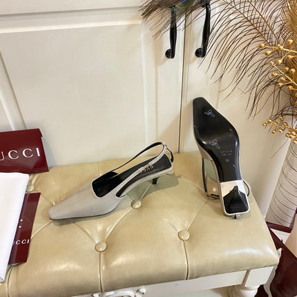 GUCCI 26S SLINGBACK 55 MM IN LIGHT TAUPE GRAY CALFSKIN