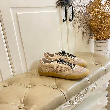 PRADA 26S LACE UP SNEAKERS CHUNKY SOLE IN BEIGE TECH FABRIC AND MESH