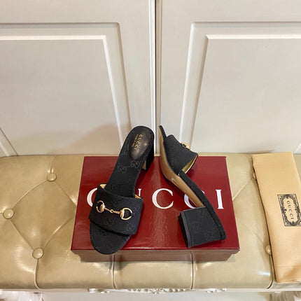 GUCCI 26S HIGH-HEELED SANDALS 65 MM IN BLACK CANVAS