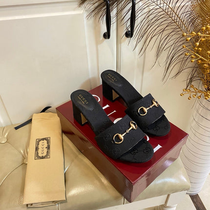 GUCCI 26S HIGH-HEELED SANDALS 65 MM IN BLACK CANVAS
