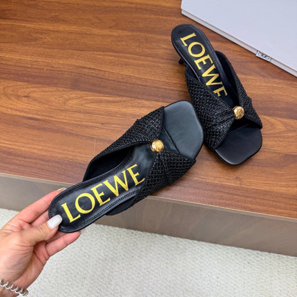 LOEWE 26S  HEELED SANDALS 55MM IN BLACK LAMBSKIN