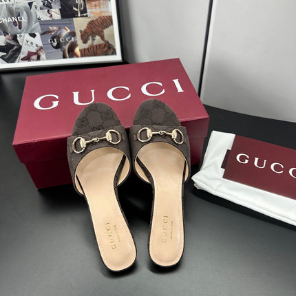 GUCCI 26S HIGH-HEELED SANDALS 50 MM IN DARK BROWN CANVAS