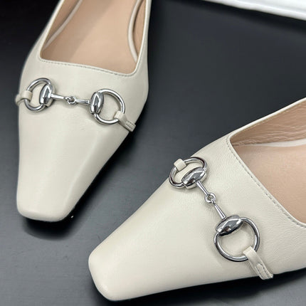 GUCCI 26S VITTORIA BALLERINA SHOES IN CREAM WHITE CALFSKIN