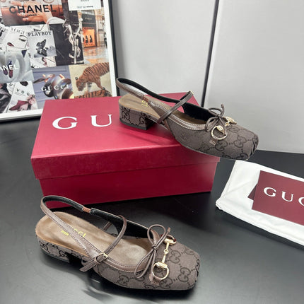 GUCCI 26S SLINGBACK 25 MM IN TAUPE BROWN CANVAS