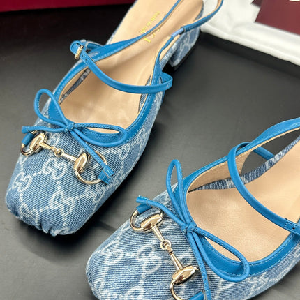 GUCCI 26S SLINGBACK 25 MM IN BLUE DENIM