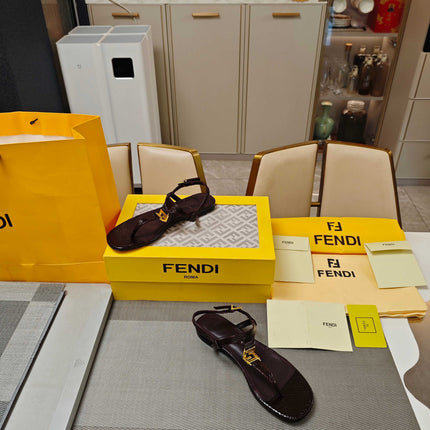 FENDI 26S FLIP-FLOP SANDALS IN CHOCOLATE BROWN CALFSKIN