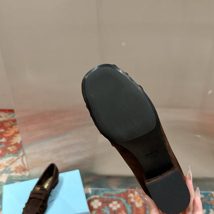 PRADA 26S LOAFERS 25MM IN CHOCOLATE BROWN SUEDE