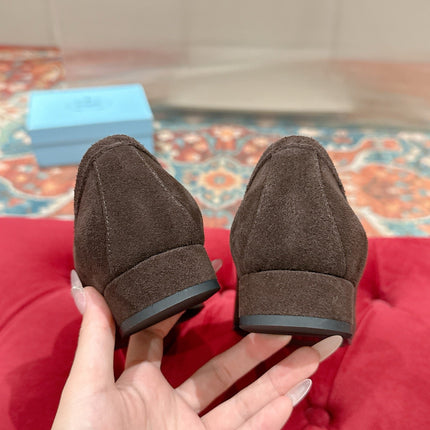 PRADA 26S LOAFERS 25MM IN CHOCOLATE BROWN SUEDE