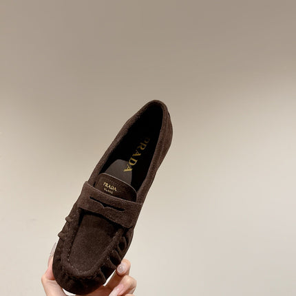 PRADA 26S LOAFERS 25MM IN CHOCOLATE BROWN SUEDE