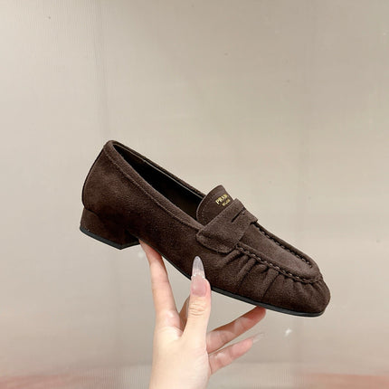 PRADA 26S LOAFERS 25MM IN CHOCOLATE BROWN SUEDE