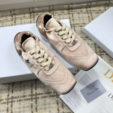 DIOR 26S LOW TOP SNEAKERS IN LIGHT PINK SATIN DIOR LOGO