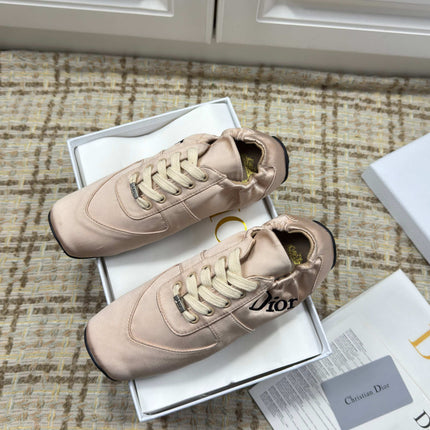 DIOR 26S LOW TOP SNEAKERS IN LIGHT PINK SATIN DIOR LOGO