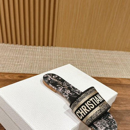 DIOR 26S SLIDE SANDALS IN BLACK TOILE DE JOUY LOGO