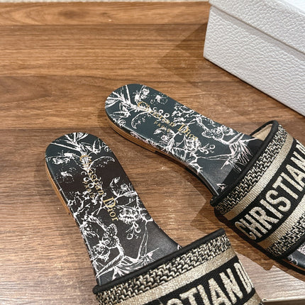 DIOR 26S SLIDE SANDALS IN BLACK TOILE DE JOUY LOGO
